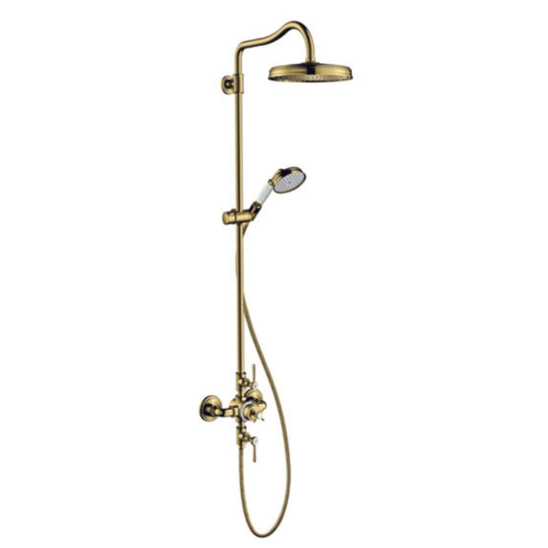 AXOR Montreux Showerpipe with Thermostatic Mixer and 1jet OHS (Polished Gold Optic)